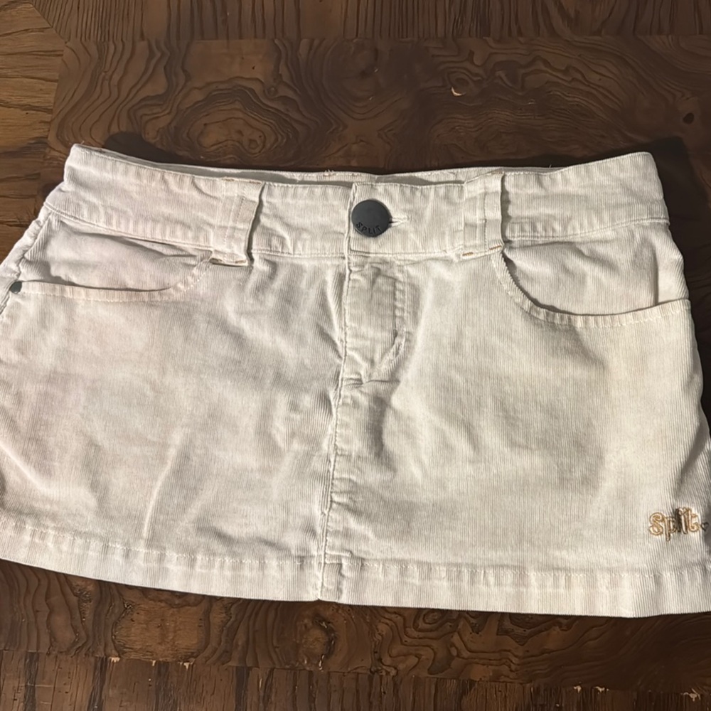 Split White corduroy  Mini Skirt
